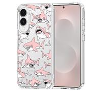 MOSNOVO Case for Samsung Galaxy S25 Edge, [Buffertech 6.6ft Military-Grade Drop Protection] [Anti Peel Off Tech] Clear TPU Bumper Phone Case Cover Design - Pink Sharks