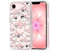MOSNOVO for iPhone 17e Case/iPhone 16e Case [Shockproof Military-Grade Protection 6.6ft Drop Tested] Clear Phone Case for iPhone 16e / iPhone 17e - Pink Sharks