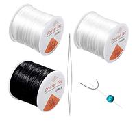 MOSNOW 3 Rolls Crystal String Stretch Line - 100m Elastic Cord for Bracelets, 0.8mm 1mm Beaded String, Black+White Threads for DIY Jewelry Making, Necklace Bracelet