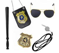 MOSNOW 4-Piece Police Costume Accessory Set for Adults - Premium Police Badge, Baton, Whistle & Sunglasses | Ideal Gifts for Men & Women | Perfect for Theme Parties & Role-Play Costumes