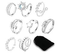 MOSNOW 8PCS Fidget Rings, Multiple Styles Anxiety Rings, Adjustable Spinner Rings with Velvet Pouch, Fidget Jewelry for Adults in Work, Social & Daily Life