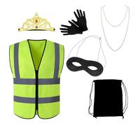 MOSNOW Bank Robber Costume Set, 6PCS Complete Outfit with Vest, Mask, Money Bag, Gloves, Crown & Pearl Necklace, Heist Fancy Dress Outfit for Theme Parties and Pranks