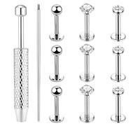 MOSNOW Tragus Earrings Helix Labret Studs Piercing Jewellery, 9-Piece Spiral Ear Studs with Piercing Needle & Grabber, Hypoallergenic Earrings for Daily Wear, Parties, Work, Gifts for Women Men