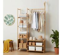 Moso Bamboo Coat Rack w/ Hanging Rod & Shelves, 80cm W, Natural Color