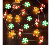 Mosoan 10 FT 30 LED Christmas String Lights Decorations Gingerbread Man Candy Cane Candy Fairy Lights Battery Operated Indoor Home Tree Decor
