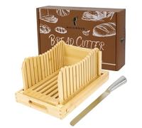 Mosomboo Bamboo Bread Slicer for Homemade Bread with Serrated Knife and Crumb Tray - Foldable and Adjustable Loaf Cutter, 3 Slice Thickness, Bamboo Bread Cutter for Homemade Bread, Cakes, Bagels