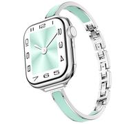 Mosonio Apple Watch Band Slim Designer Elegant Thin Elegant Metal Band with Embedded Silicone Accents Compatible with Apple Watch Ultra/Series 11 10 9 8 7 6 5 4 SE 3 2, Silver + Mint Green, 38mm 40mm