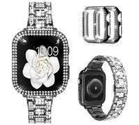 Mosonio Compatible with Apple Watch Band 38mm 40mm 41mm 42mm 44mm 45mm 49mm with 2 Women Cases, Replacement Metal Band with PC Protective Case for, Aa-black, 41mm (Series 9/8/7), Modern