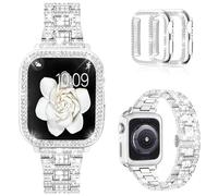 Mosonio Compatible with Apple Watch Band 38mm with Case Women, Bling Metal Wristband Strap with 2 Pack Bling PC Protective Cover for iWatch Series 3/2/1(38mm, Silver)