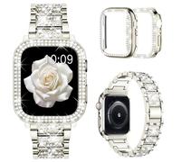 Mosonio Compatible with Apple Watch Band 44mm with Case Women, Jewelry Replacement Metal Wristband Strap with 2 Pack Bling PC Protective Cover for iWatch Series 6/5/4 44mm (Starlight)
