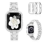 Mosonio Compatible with Apple Watch Band Series 9/8/7 45mm with Case Women, Bling Metal Wristband with 2PBling PC Protective Cover(45mm, Silver)