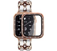 Mosonio Compatible with Apple Watch Strap 38 mm 40 mm 41 mm 42 mm 44 mm 45 mm with Screen Protector for Women, Jewellery Strap, Metal Strap with 2 Pack Bling Case Cover for iWatch Series 8 7 6 5 4 3 2