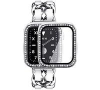 Mosonio Compatible with Apple Watch Strap 38 mm 40 mm 41 mm 42 mm 44 mm 45 mm with Screen Protector for Women, Jewellery Strap, Metal Strap with 2 Pack Bling Case Cover for iWatch Series 8 7 6 5 4 3 2