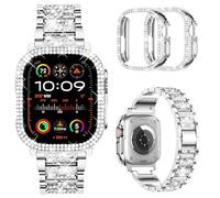 Mosonio Compatible with Apple Watch Strap 38mm 40mm 41mm 42mm 44mm 45mm 49mm with 2 Women Cases, Replacement Metal Strap with PC Protective Case for, silver, 49mm (Ultra 3/2/1), casula