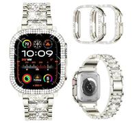Mosonio Compatible with Apple Watch Strap 38mm 40mm 41mm 42mm 44mm 45mm 49mm with 2 Women Cases, Replacement Metal Strap with PC Protective Case for, Starlight, 49mm (Ultra 3/2/1), Vintage