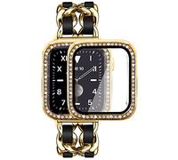 Mosonio Compatible with Apple Watch Strap 38mm 40mm 41mm 42mm 44mm 45mm with Display Protective Film for Women Jewelry Metal Bracelet with 2Pcs Bling Case Cover for iWatch