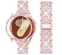 Mosonio Compatible with Samsung Galaxy Watch 7 Band 40mm, 20mm Bling Jewelry Metal Band with 40mm Cover Case for Women for Galaxy Watch 7(Rose Pink,40 mm)