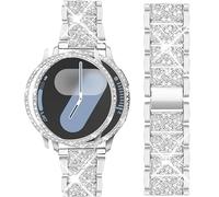 Mosonio Compatible with Samsung Galaxy Watch 7 Band 44mm, 20mm Bling Jewelry Metal Band with 40mm Cover Case for Women for Galaxy Watch 7（Silver,44 mm）