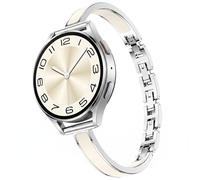 Mosonio Slim Elegant Band Compatible with Samsung Galaxy Watch 7/6/5/4/FE/Active 2 40mm 44mm for Women, 20mm Dressy Metal Bands with Embedded Silicone Accents and Easy-adjust Link Clasps for Galaxy