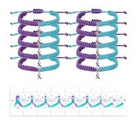 MOSOTECH 10 Pcs Suicide Prevention Awareness Bracelets with Independent Small Package of Each Piece, Adjustable Cord Purple Teal Ribbon Braided Bracelets for Women Men, Charity Campaign Supplies, One