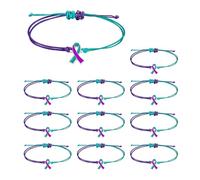 MOSOTECH 10 Pcs Suicide Prevention Awareness Bracelets with Independent Small Package of Each Piece, Adjustable Cord Purple Teal Ribbon Braided Bracelets for Women Men, Charity Campaign Supplies, One