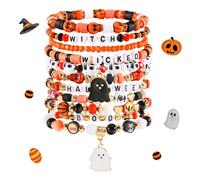 MOSOTECH Halloween Bracelets Set for Party Favors, Spooky Ghost Boo Pumpkin Charm Stackable Stretch Bracelets, Halloween Jewelry Party Gift