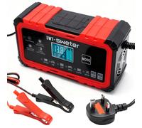 MospdyGear 15A Car Battery Charger, 12V/24V Smart Fully Automatic Charger with LED Screen, Temperature Compensation for Lead Acid AGM Gel and LiFePO4 Batteries (Red)