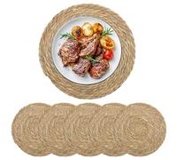 MospdyGear 6Pcs 35cm Handmade Woven Round Placemats, Heat-Resistant Braided Design with Non-Slip Backing for Dining Table, Practical & Decorative for Your Home