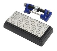 MospdyGear Dual-Sided Diamond Sharpening Stone 400/1000 Grit with Blue Metal Angle Guide, Non-Slip Base and Dust Cover, for Kitchen Knives, Scissors, Chisels