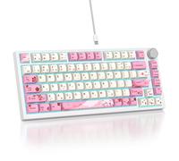 Mosptnspg 75% TKL Wired Mechanical Keyboard,RGB Backlit Gasket Mount 82 Key Hot Swappable Custom Linear Red Switch Gaming Keyboard with Volume Knob & PBT Keycaps (Pink)