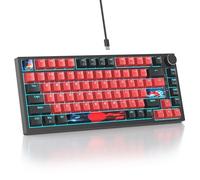Mosptnspg 75% TKL Wired Mechanical Keyboard,RGB Backlit Gasket Mount 82 Key Hot Swappable Custom Linear Red Switch Gaming Keyboard with Volume Knob & PBT Keycaps (82 Black Red)