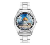 Mosque Jerusalem World Famous Building Watch for Men Metal Band Watches Business Gift Three-Hand Wrist Watch for Boyfriend Father