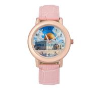 Mosque Jerusalem World Famous Building Watch for Women Pink Leather Strap Ladies Watches Round Case Three-Hand Wrist Watch