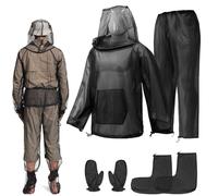 Mosquito Bug Suit for Men Women, 4 Pcs Full Body Mosquito Net Suit Including Mosquito Jacket with Hood, Pants, Gloves, Socks Breathable Mesh Mosquito Proof Clothing for Fishing, Hiking, Gardening