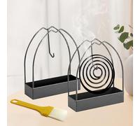 Mosquito Coil Holder 2Pcs, Simple Iron Mosquito Incense Holder Hanging Coil Incense Burner Holder for Home Garden Outdoor, with Cleaning Brush - Black