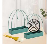 Mosquito Coil Holder 2Pcs, Simple Iron Mosquito Incense Holder Hanging Coil Incense Burner Holder for Home Garden Outdoor, with Cleaning Brush - Green