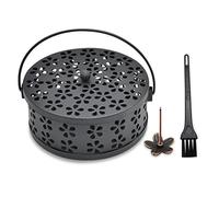 Mosquito Coil Holder, Citronella Spiral Coil Incense Burner with Lid Handle Classic Metal Incense Stick Holder for Home Garden Indoor Outdoor, with Cleaning Brush (Black)