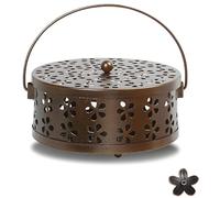 Mosquito Coil Holder, Spiral Coil Incense Burner with Lid Handle Classic Metal Incense Stick Holder for Home Garden Indoor Outdoor (Brown)
