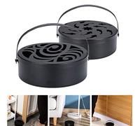 Mosquito Coils Holder Metal Citronella Coils Incense Holder with Lid Handle Incense Burner Box for Indoor Outdoor Garden, with Small Flower Incense Stick Holder (98)