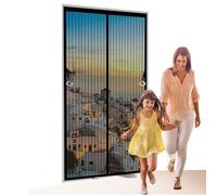 Mosquito Door Screen 132 x 168 cm Frame Hook & Loop, Powerful Magnets Magnetic Fly Screens Heavy Duty, Lets Fresh Air for Patio Doors Bedroom, Black