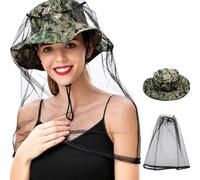 Mosquito Face Head Net with Collapsible Hat Cap - Camouflage - Insects Bee Black Fly Bug Midges Sun Repellent Mesh Mask Netting Clothing Shield for Fishermen Campers Hikers