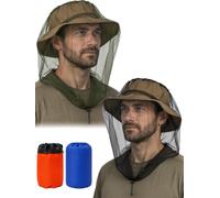 Mosquito Head Net 2 Pack, Ultra-Fine Mesh Insect Netting with Ice Silk Cooling Fabric, Breathable Soft Face Cover for Camping, Fishing, Hiking and Outdoor Use, Fits Most Hats