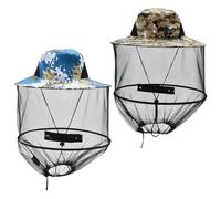 Mosquito Head Net, 2 Pcs Midge Nets for Head, Portable Mosquito Net Hat for Camping, Hiking, Gardening, Outdoor Activities with Portable Midge Protection (Blue Camouflage, Gray Camouflage