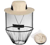 Mosquito Head Net Hat, Midge Face Cover with Removable Netting, Bee Keeper Hat, Sun Protection Anti-Mosquito Fishing Hat Camping Mosquito Hat for Outdoor Beekeeping Hiking Camping Fishing (Khaki)