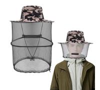 Mosquito Head Net Hat, Wide Brim Sun and Insect Protection Foldable Midge Net Hat for Beekeeping, Gardening, Fishing, Hiking, Camping and Outdoor Activities, Grey Camouflage