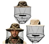 Mosquito Head Net with Camouflage Design, Lightweight Protective Headwear for Outdoor Activities, Two Pack in Red Camo and Beige Colours
