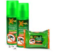 Mosquito, Insect & Bug Repellent Travel Bundle - 2 x Xpel Spray with DEET-Free Wipes - Long-Lasting Protection from Mosquitoes, Midges & Biting Insects - Ideal for Holidays, Camping & Outdoor Use