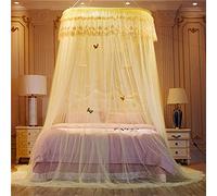 Mosquito Mesh Net for Bed,Large Dome Hanging Bed Net Tent for Double/Single Bed, European Style Canopy for Home Or Holidays,Yellow
