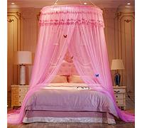 Mosquito Mesh Net for Bed,Large Dome Hanging Bed Net Tent for Double/Single Bed, European Style Canopy for Home Or Holidays (Pink)