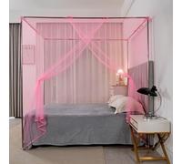 Mosquito Mesh Net Full Sizes - Four Corner Post Curtains Princess Lace Square Bed Canopy Netting Decorative Rectangular Shape Screen Tent for Home Bedroom Camping Garden Outdoor (120x190x145cm,Pink)